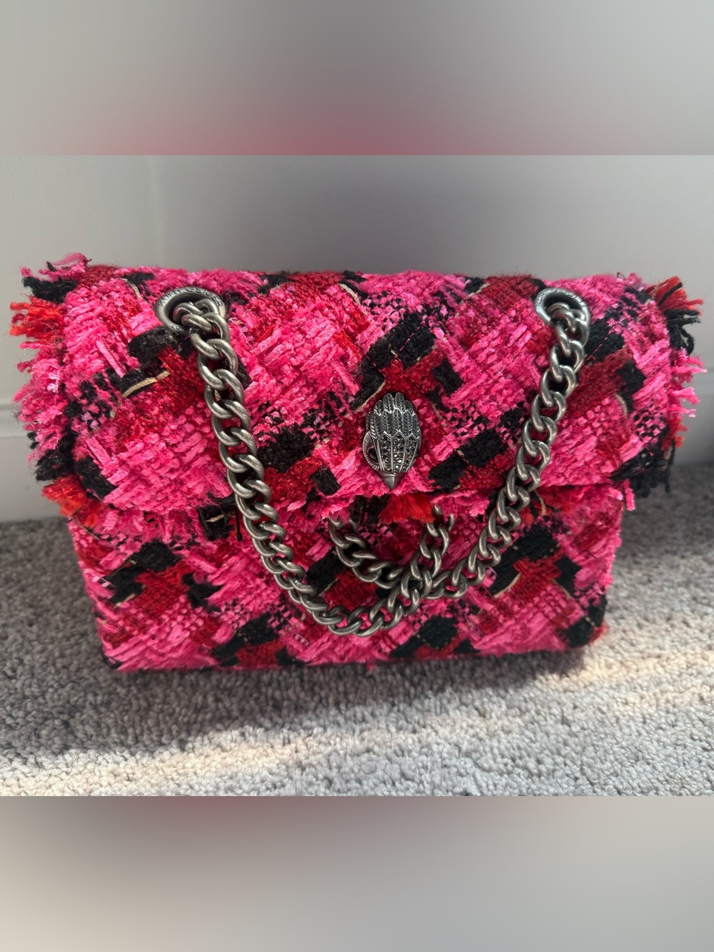 Kurt Geiger Pink Tweed Chain Shoulder Bag - Hand-Embellished Detail - Picture 2 of 4